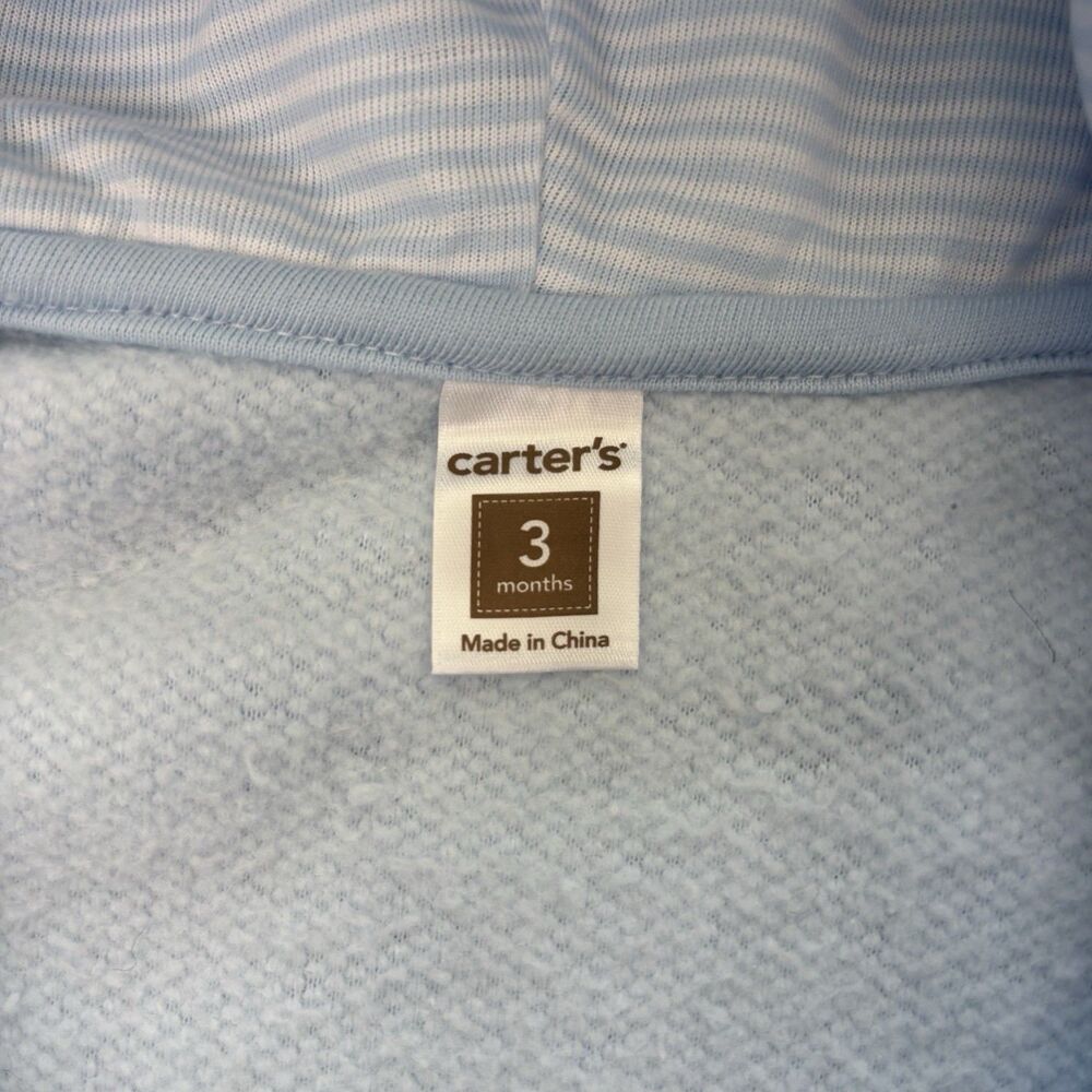 Carter's Baby Boy Bear Pram 3 Month Blue Fuzzy Hooded Comfy Fleece Outdoor Warm - Picture 9 of 11